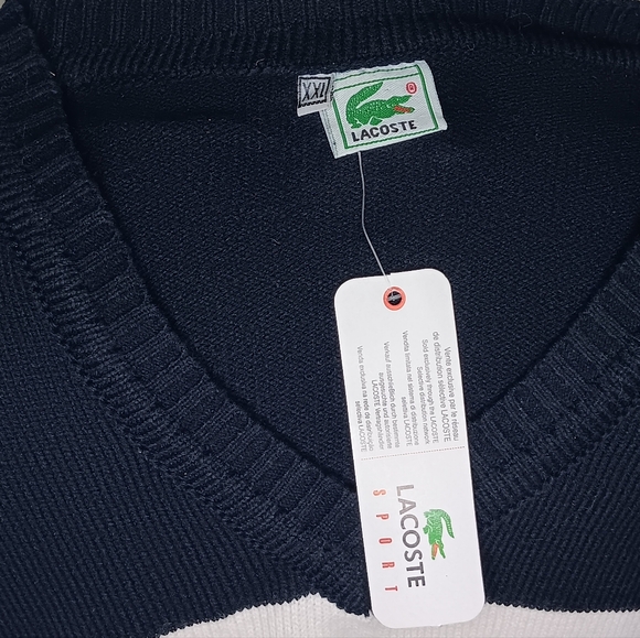 Black/White striped long sleeve Lacoste Sweater - Picture 4 of 4
